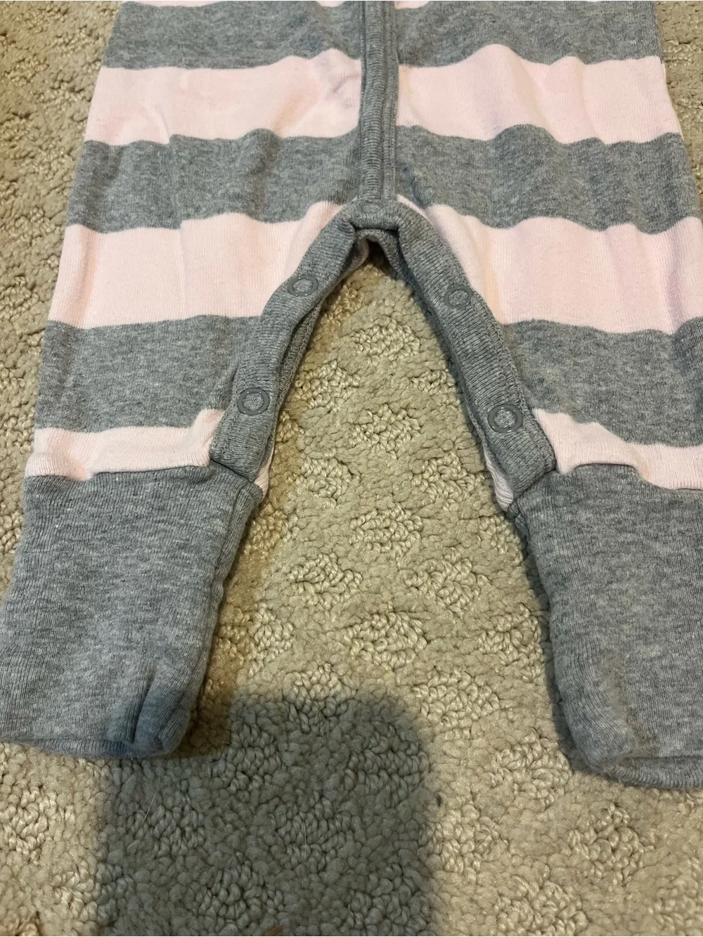 Burt's Bees Baby Pink & Gray Striped Footed One-Piece